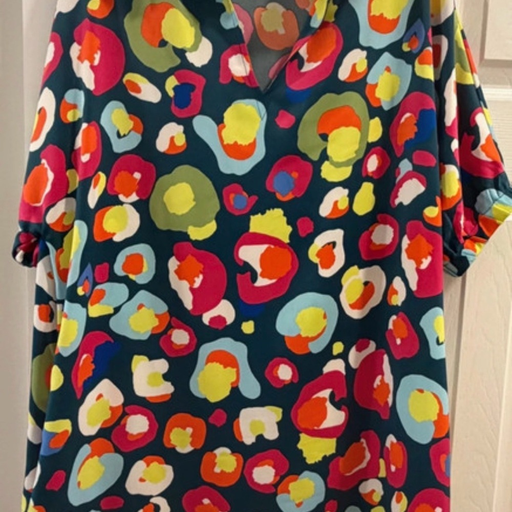 Teal Multicolor Tunic Dress with Pockets